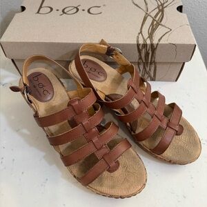 B.O.C Brown Strappy Wedge Sandals